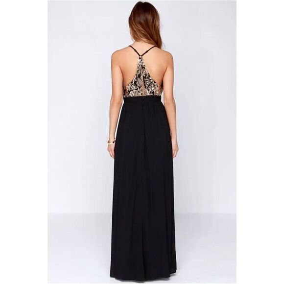 Lovers + Friends Good As Gold Black & Gold Sequin Open Back Maxi Dress Women’s M - Picture 5 of 16
